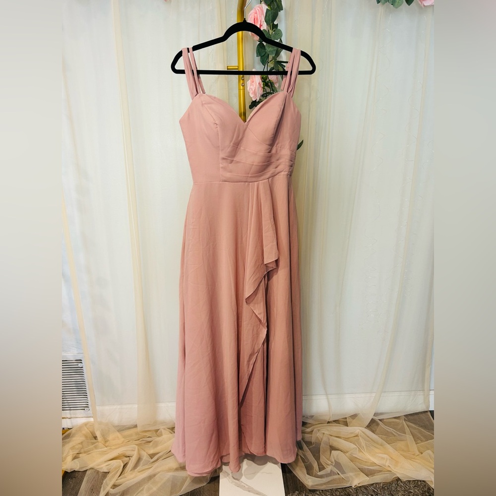 Dusty Rose Chiffon Maxi Dress w/ Lace-Up Back – Size 6 – NWOT